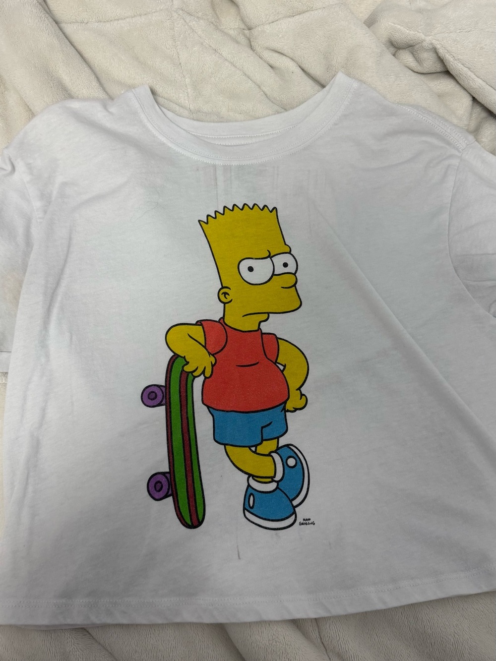 Unbranded White Bart Simpson Graphic Crop Top